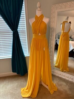 Yellow Halter Maxi Dress with bodysuit